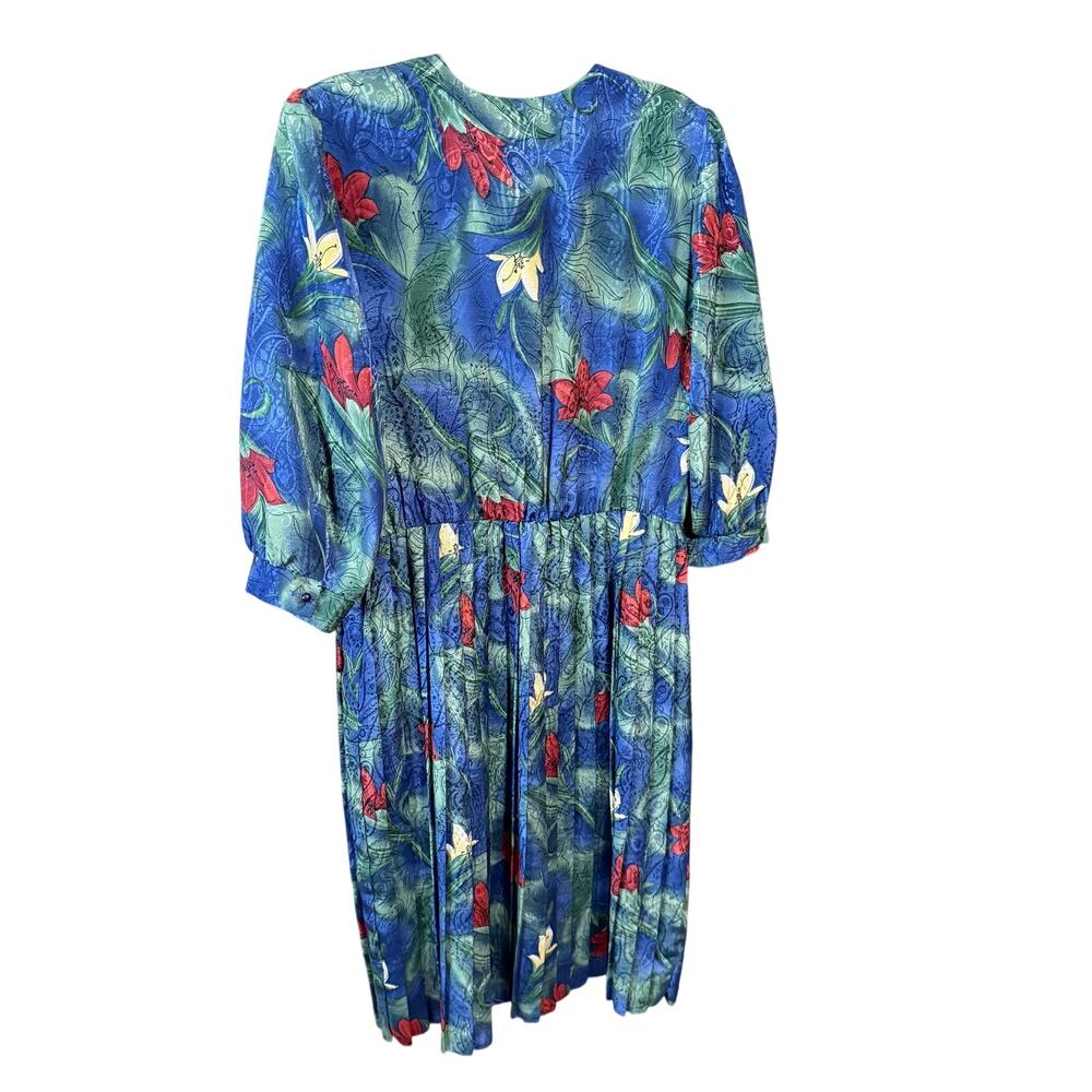 Vintage 1980s Breli originals pleated dress 16 abstract lilies union made USA - Picture 2 of 9
